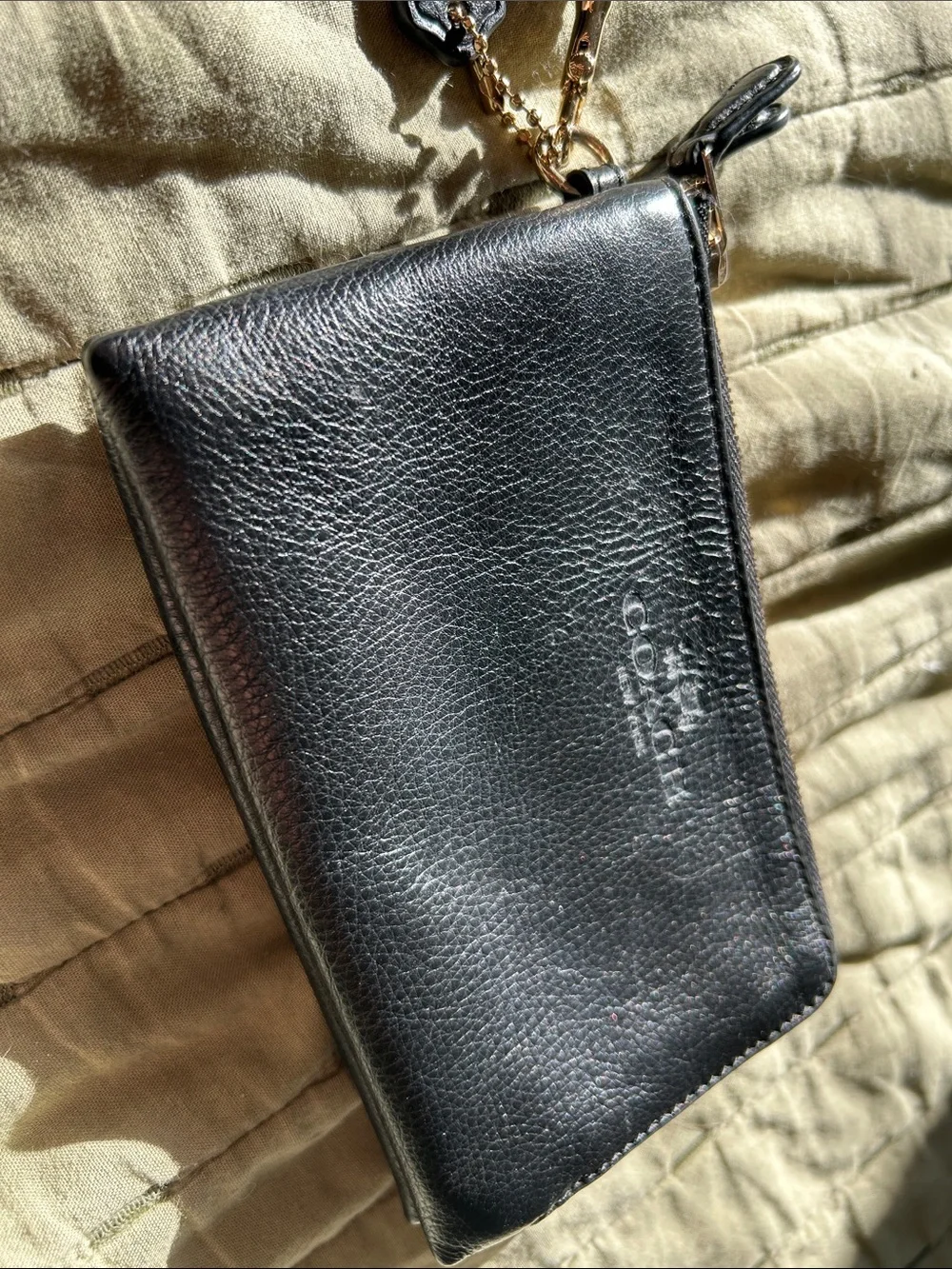 Coach Black Leather Wristlet with Gold Hardware